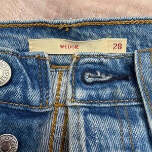 Levi's Wedgie High-Rise Jeans in Medium Blue with Gold Stitching